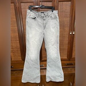 Hudson “Heidi” High Rise Flare Jeans in Grey Wash